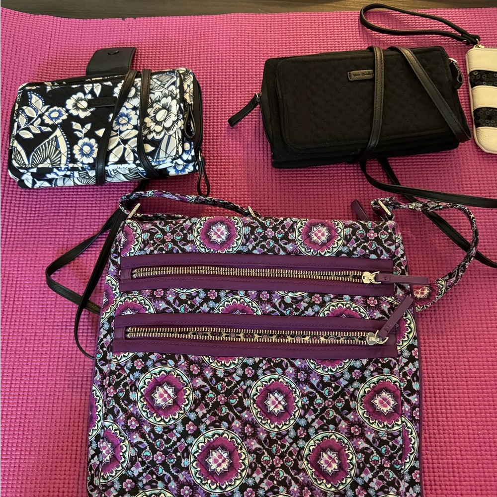Vera Bradley Purple Floral Crossbody Bag and two wallets